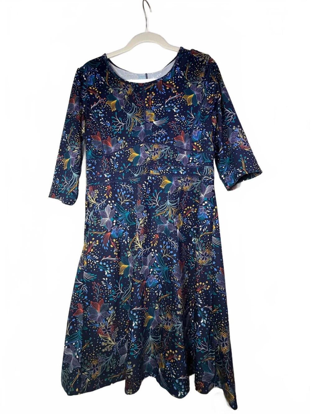 Title Nine Navy Woodland Botanical Print Fit & Flare Dress Large - Picture 2 of 7
